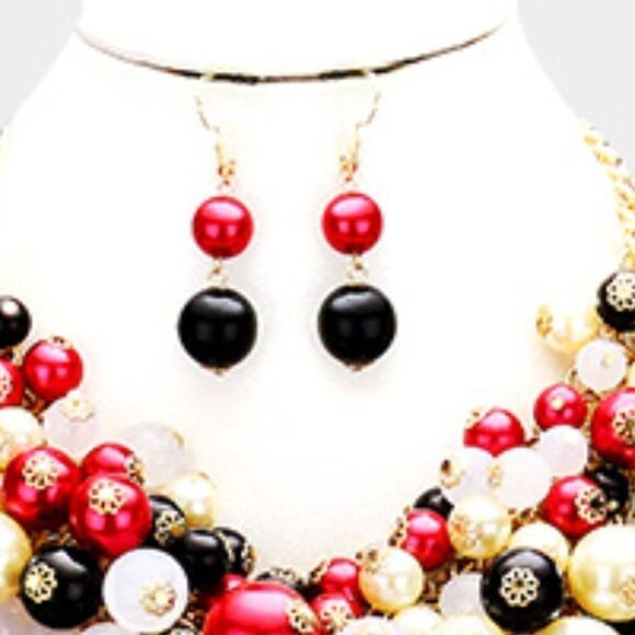 Pearl Strand Multi Fringe Bib Necklace & Earrings NWT - Picture 5 of 9